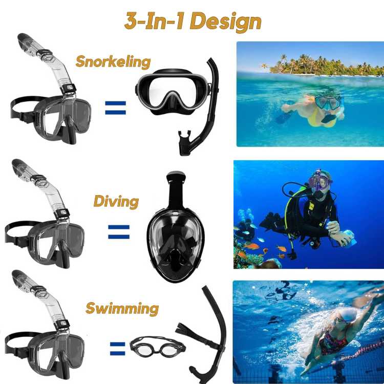 Masque de Plongée Pliable ProDive avec Vue à 180° pour Sports Nautiques
