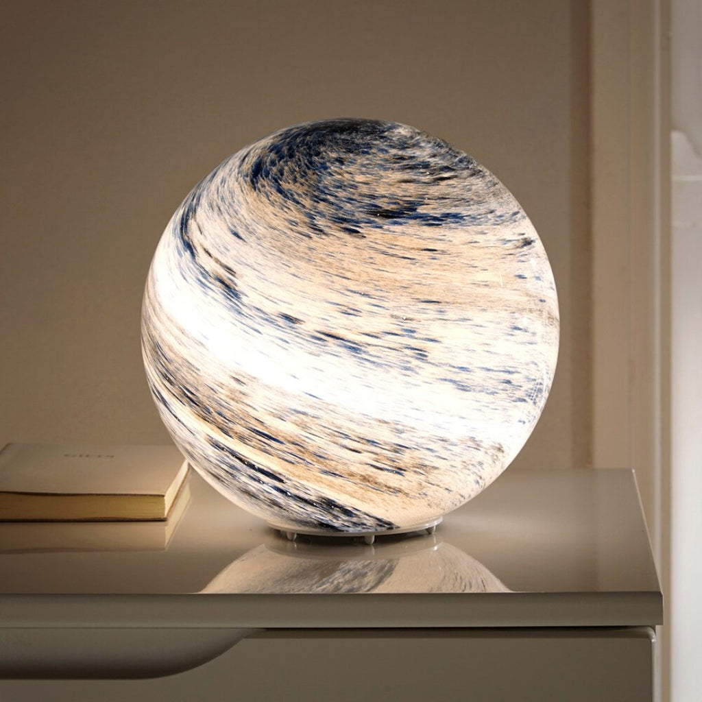 Lampe de table LED en verre inspirée de la lune avec motif cosmique