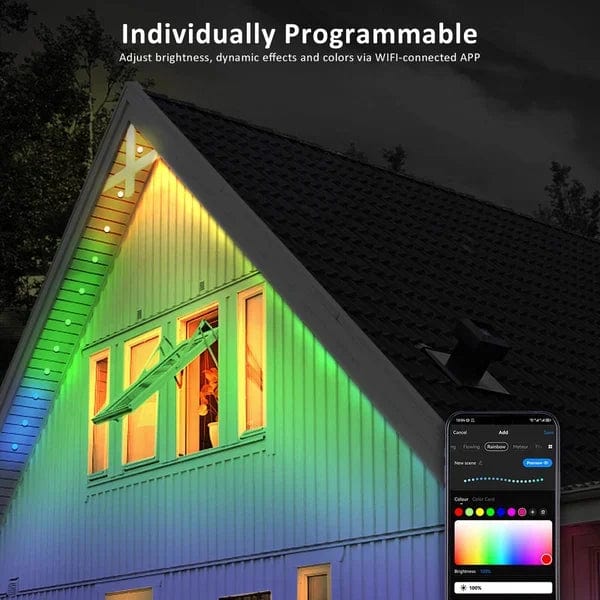 Éclairage extérieur LED intelligent | Bande lumineuse extérieure durable | Contrôle WLAN & Bluetooth | Étanche IP65
