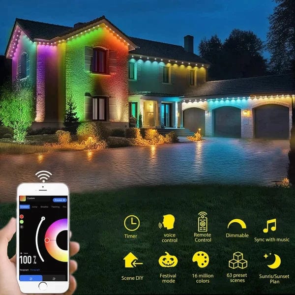 Éclairage extérieur LED intelligent | Bande lumineuse extérieure durable | Contrôle WLAN & Bluetooth | Étanche IP65