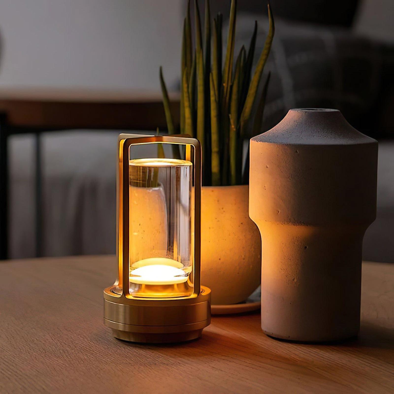 Lampe cylindrique en métal sans fil avec cristal