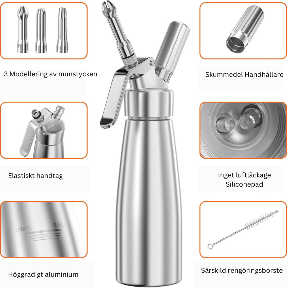 AluWhipa – Siphon à Crème Professionnel en Aluminium 500 ml