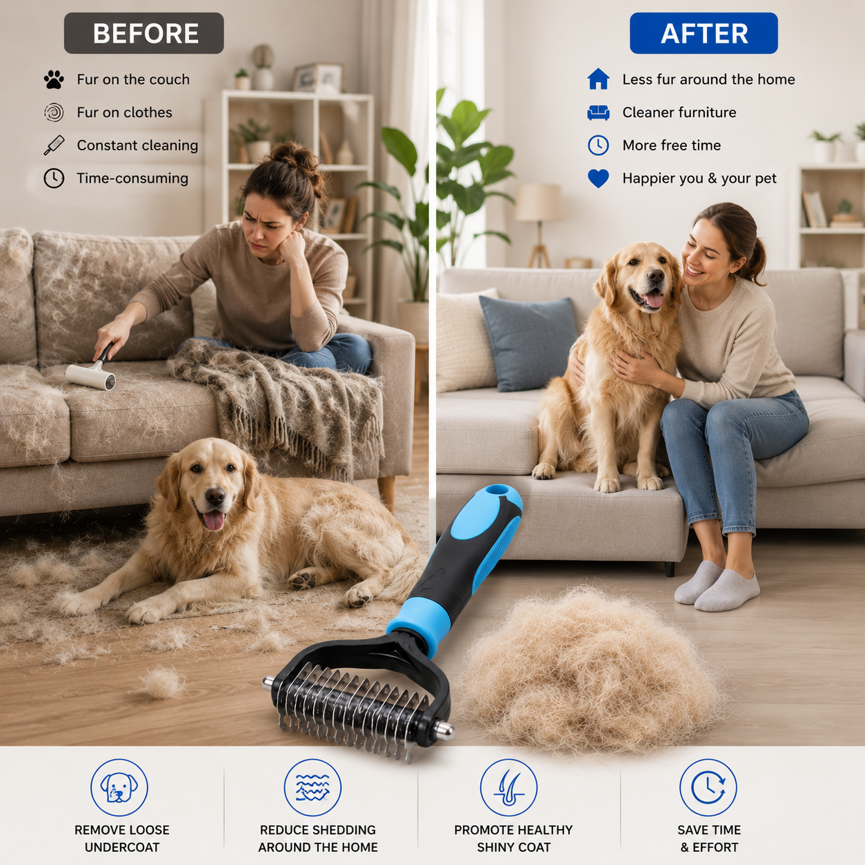 GROOMMASTER PRO – Brosse de Démêlage Double Face pour Chiens et Chats