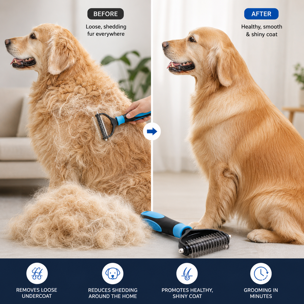 GROOMMASTER PRO – Brosse de Démêlage Double Face pour Chiens et Chats