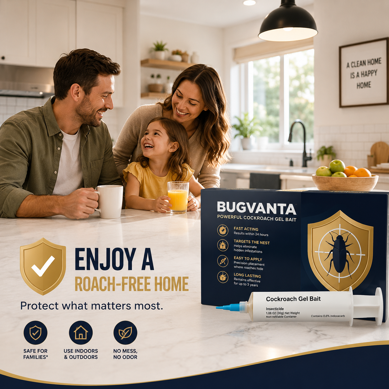 BUGVANTA - Appât Gel Puissant pour Cafards pour Infestations Intérieures