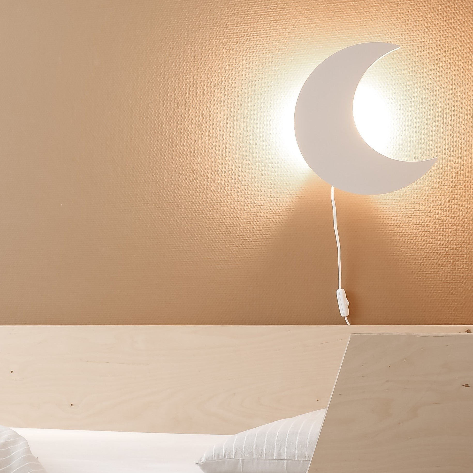 Applique Murale en Bois pour Chambre d'Enfant - Forme de Lune