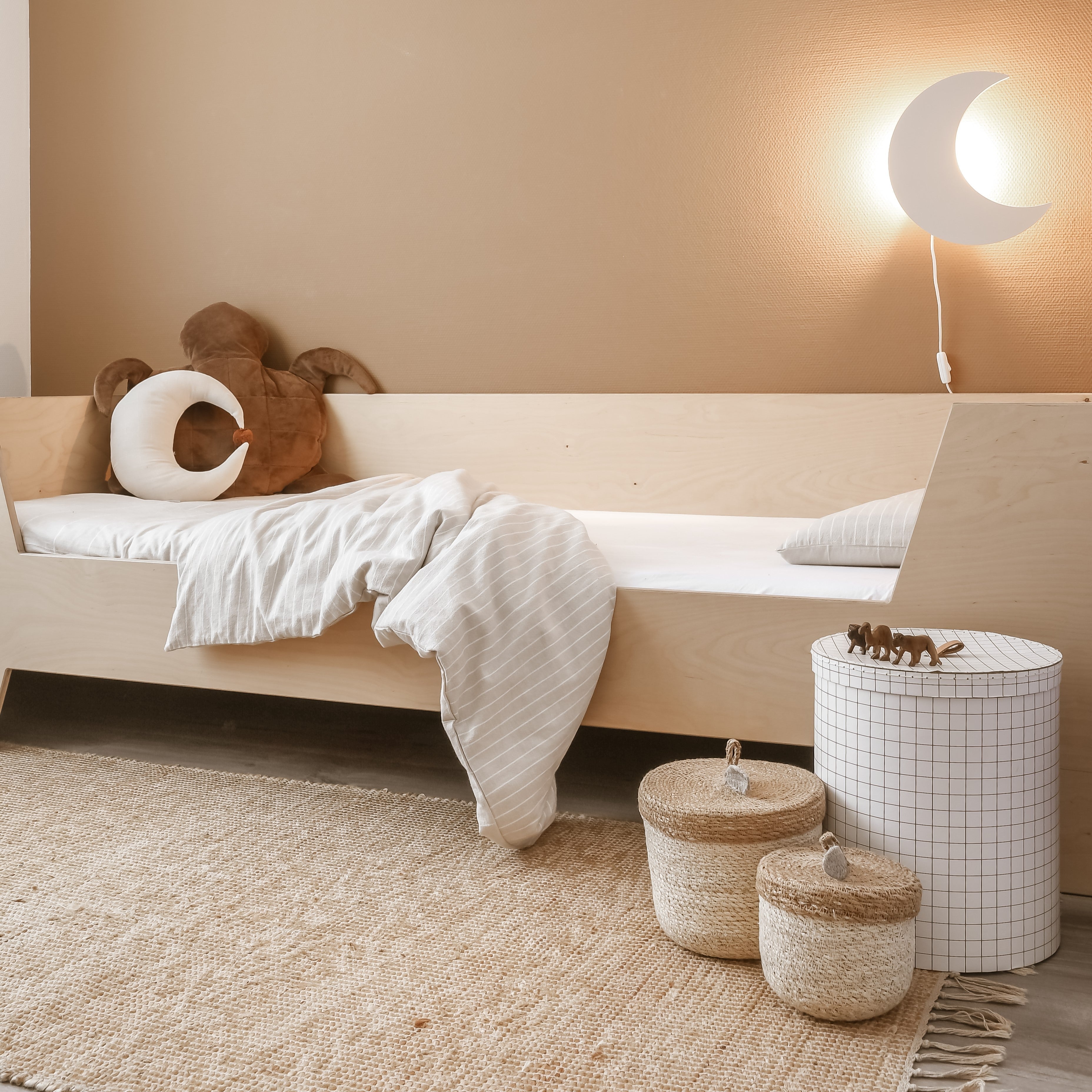 Applique Murale en Bois pour Chambre d'Enfant - Forme de Lune