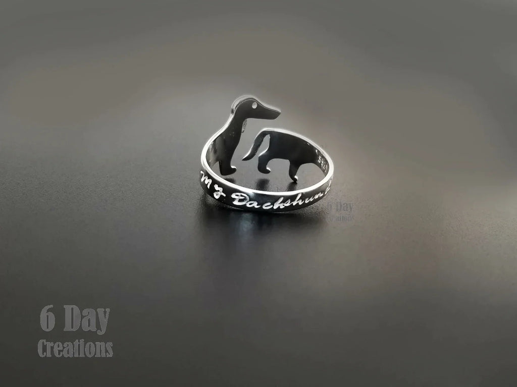 Bague en Argent Ajustable pour Chien Teckel Mignon