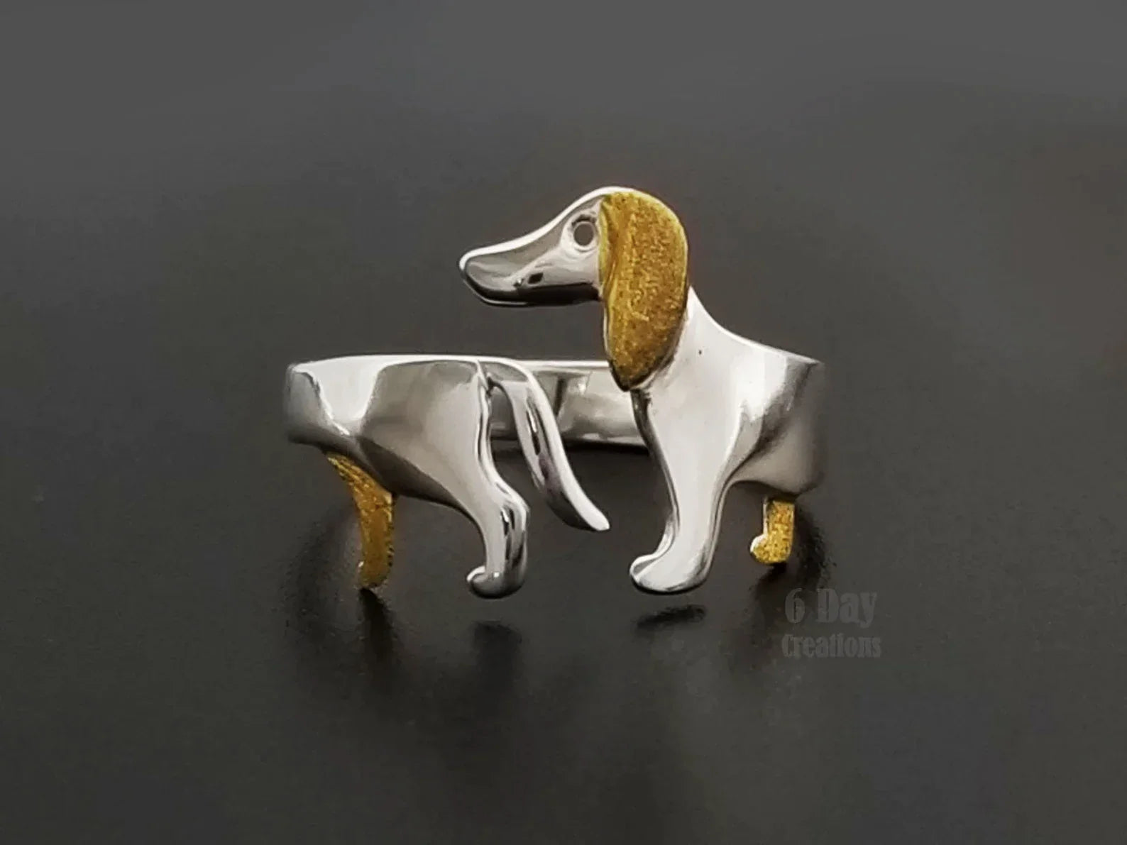 Bague en Argent Ajustable pour Chien Teckel Mignon