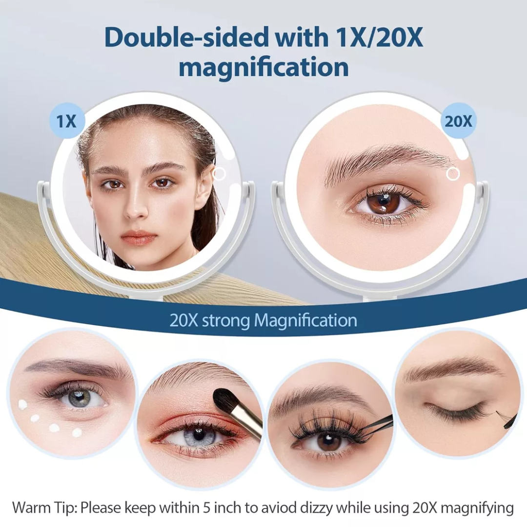 Miroir de Maquillage Éclairé - Zoom 20X & Luminosité Réglable