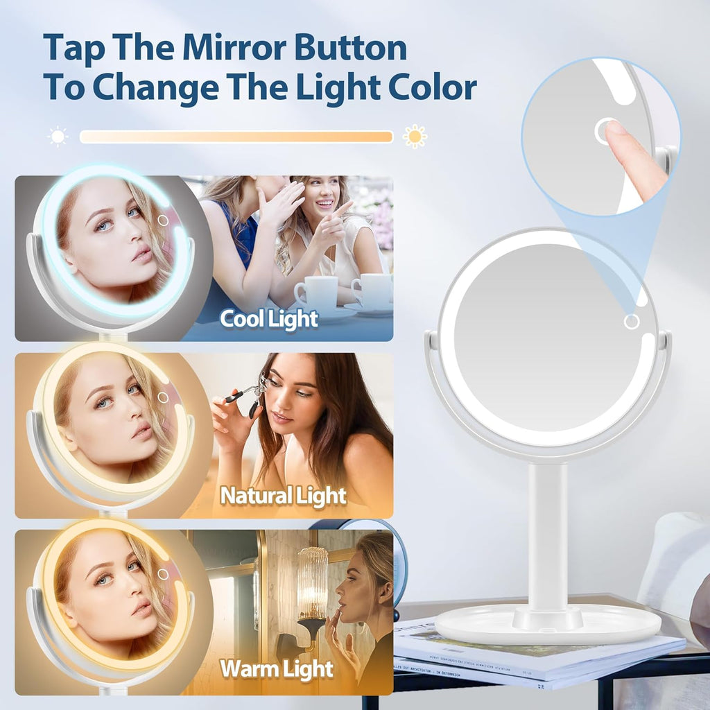 Miroir de Maquillage Éclairé - Zoom 20X & Luminosité Réglable
