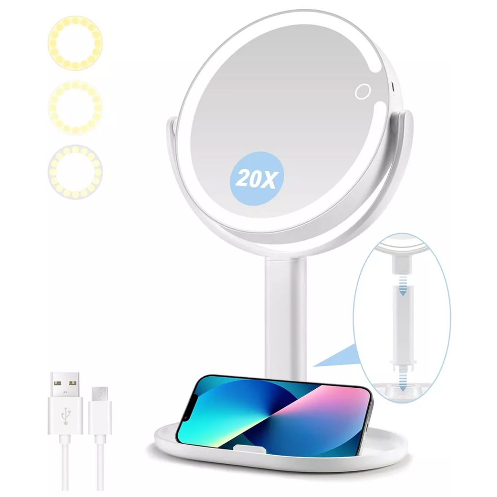 Miroir de Maquillage Éclairé - Zoom 20X & Luminosité Réglable