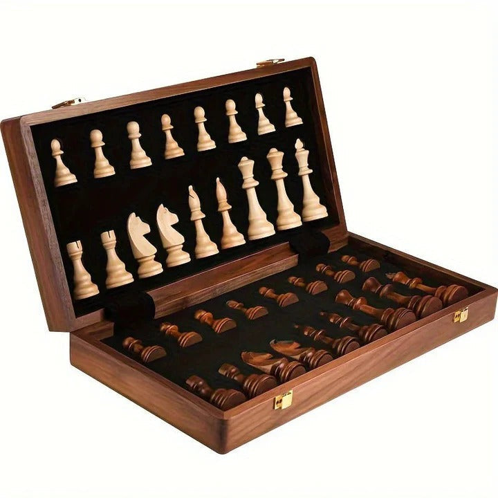 Jeu d'échecs en bois premium | Pliable avec fermeture magnétique