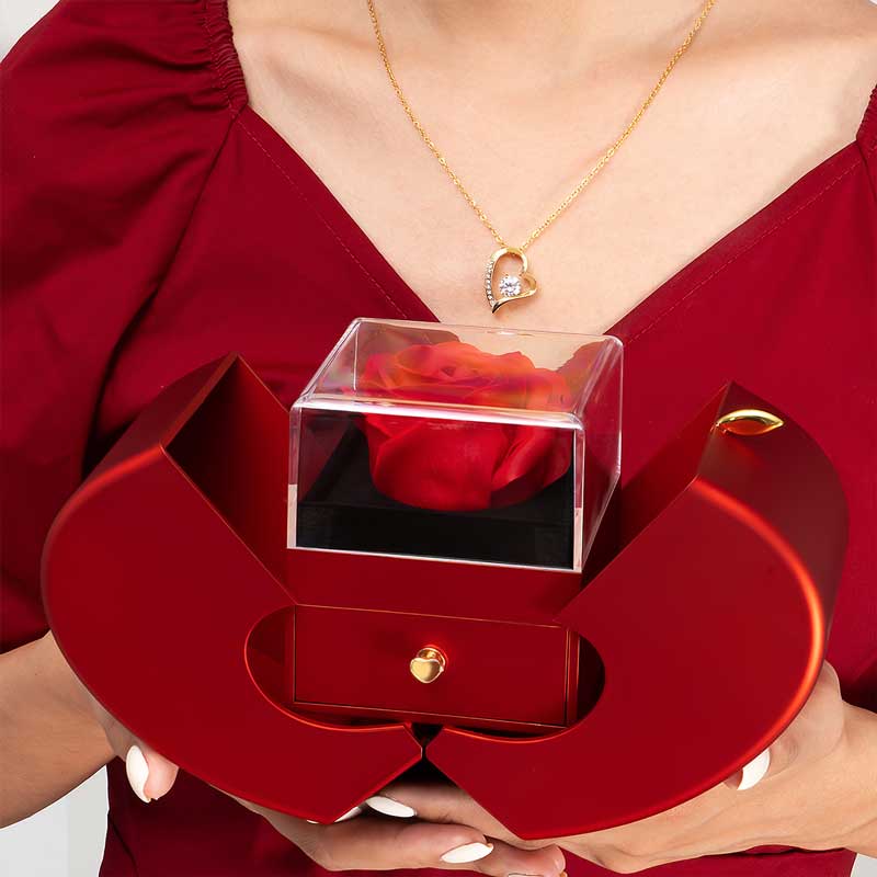 Coffret Rose Éternelle & son Collier d'Amour - À ma femme - N'oublie jamais...