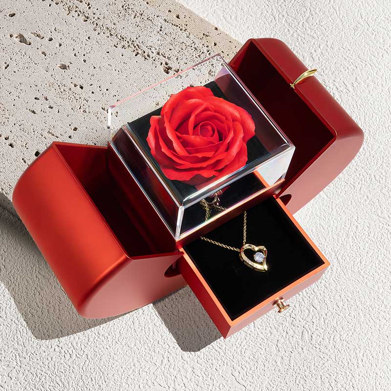 Coffret Rose Éternelle & son Collier d'Amour - À ma femme - N'oublie jamais...