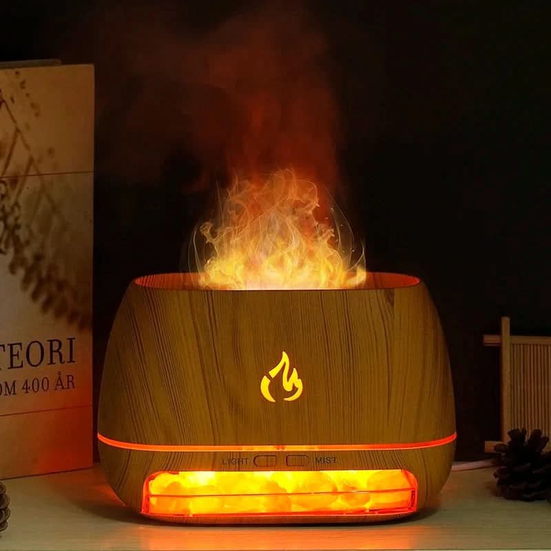 Atmosphère relaxante avec effet de feu et brume apaisante