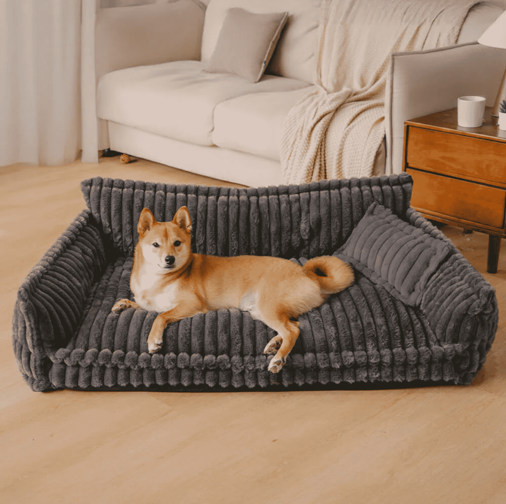 Canapé orthopédique pour chiens en velours côtelé – lit confortable pour chiens