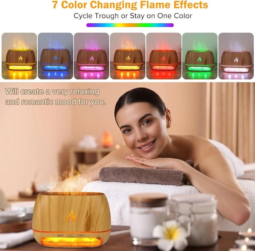 Atmosphère relaxante avec effet de feu et brume apaisante