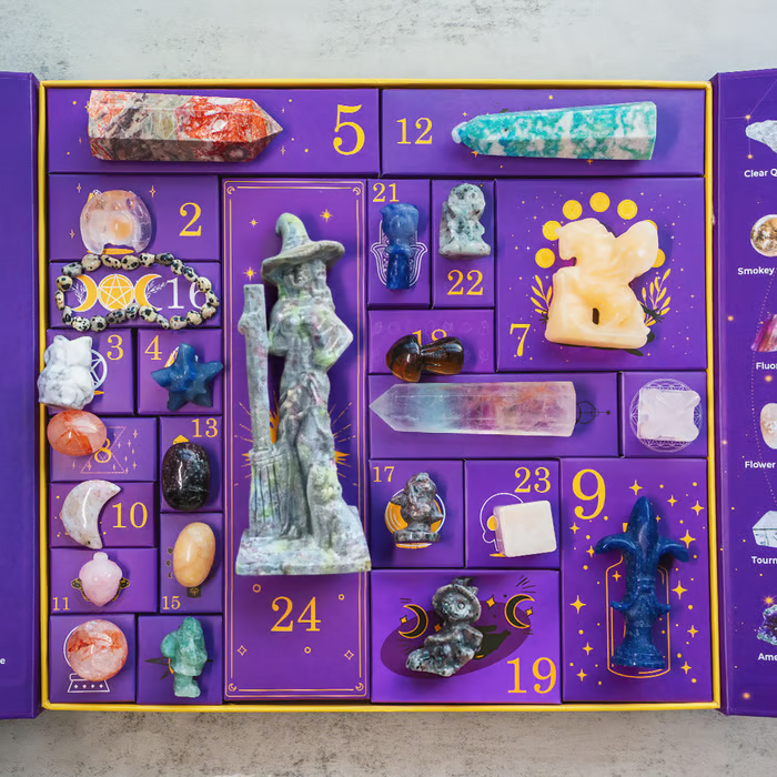 Calendrier de l'Avent Cristal Halloween | Boîte de Compte à Rebours de 31 Jours | Collection de Pierres de Guérison