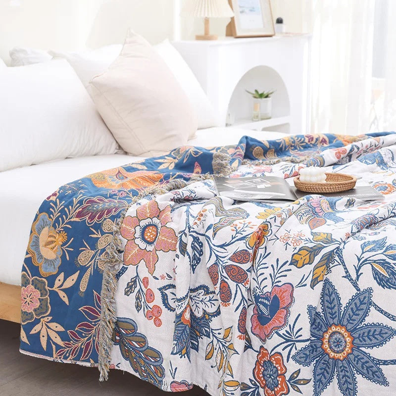 Couverture Florale Artistique Rustique | Couverture en Coton Floral 100%