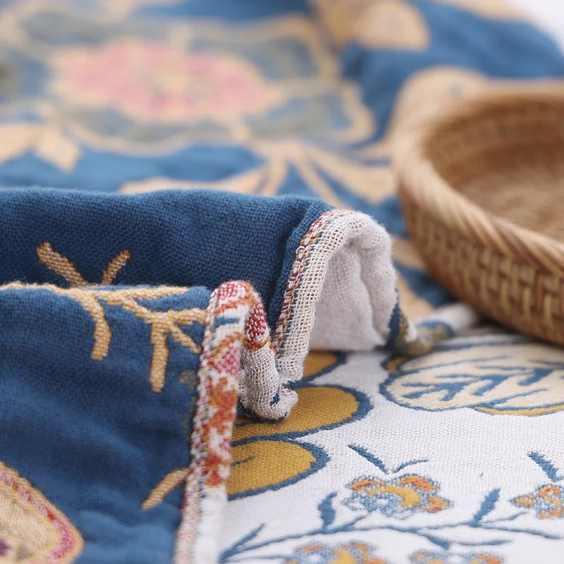 Couverture Florale Artistique Rustique | Couverture en Coton Floral 100%
