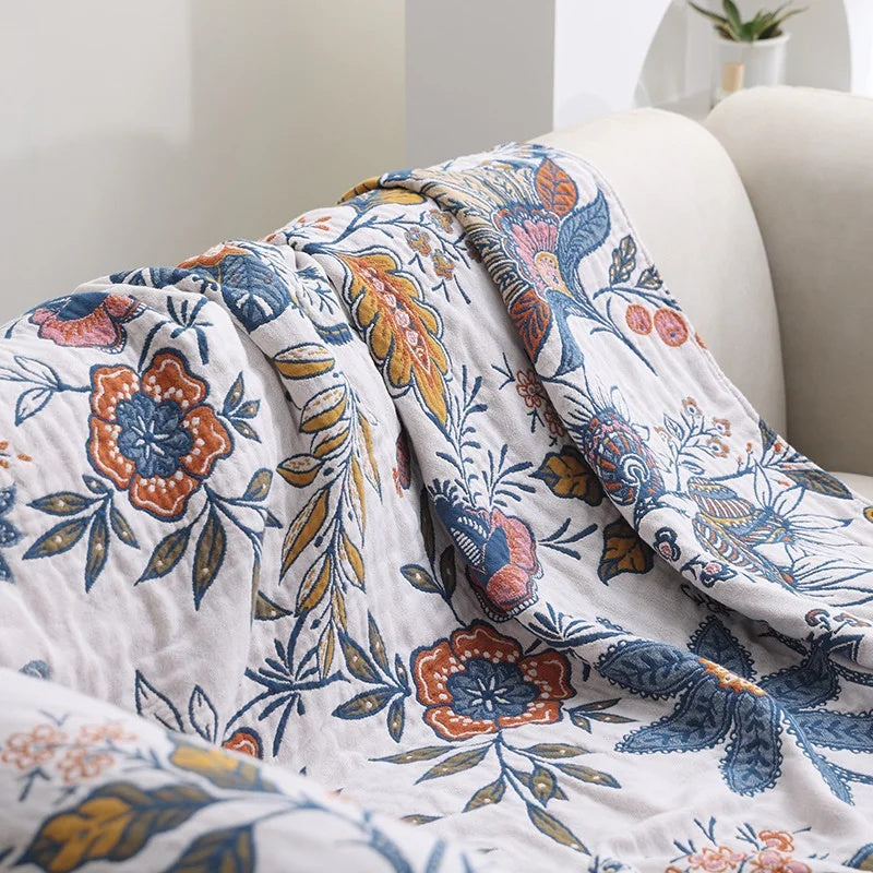 Couverture Florale Artistique Rustique | Couverture en Coton Floral 100%