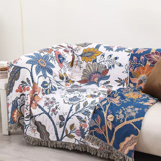 Couverture Florale Artistique Rustique | Couverture en Coton Floral 100%