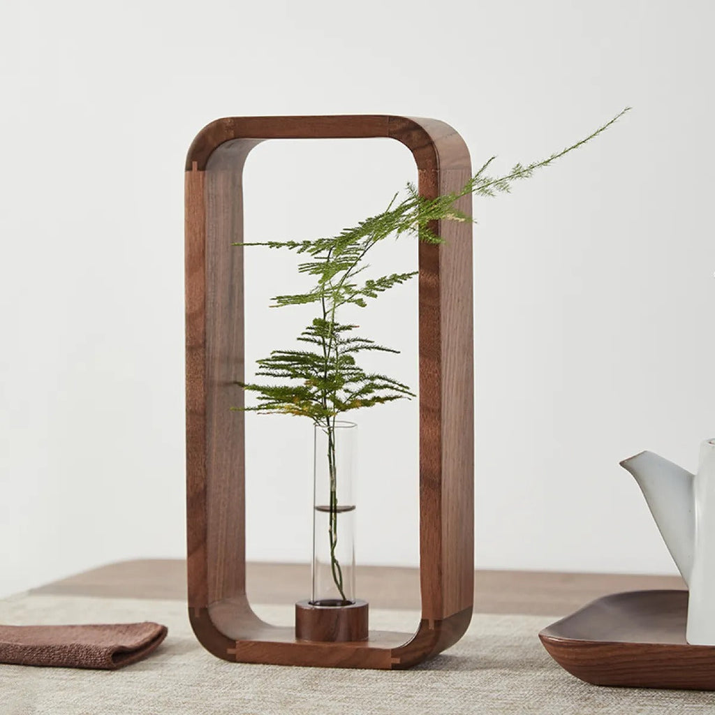 Vase en Verre avec Support en Bois pour Boutures