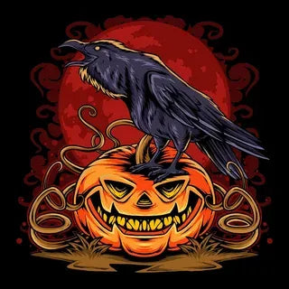 Décoration d'Halloween avec design de corbeaux | Détails peints à la main | Fer vintage & verre ambre | Pour intérieur & extérieur couvert