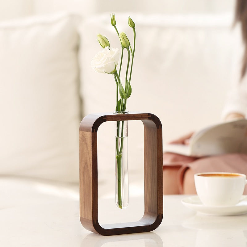 Vase en Verre avec Support en Bois pour Boutures