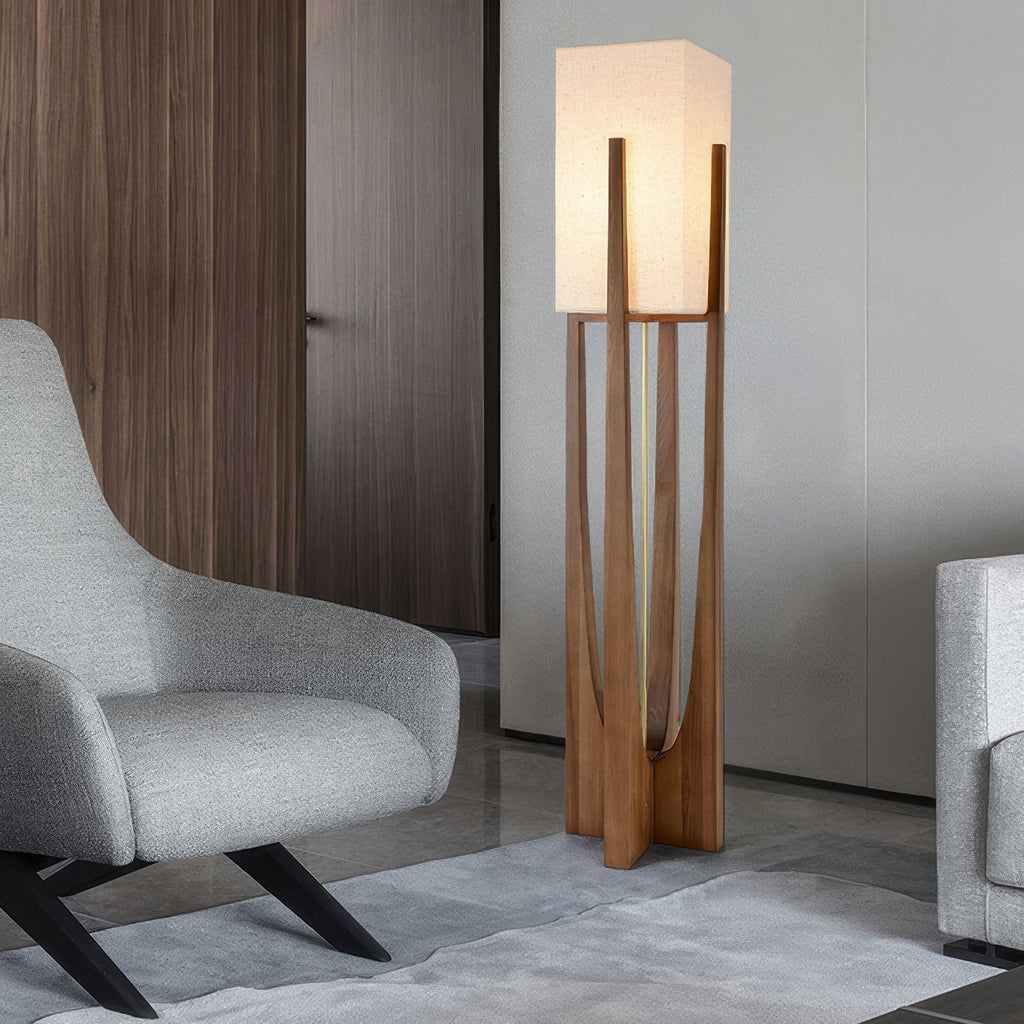 Lampe sur pied en noyer de style japonais élégant avec lumière LED