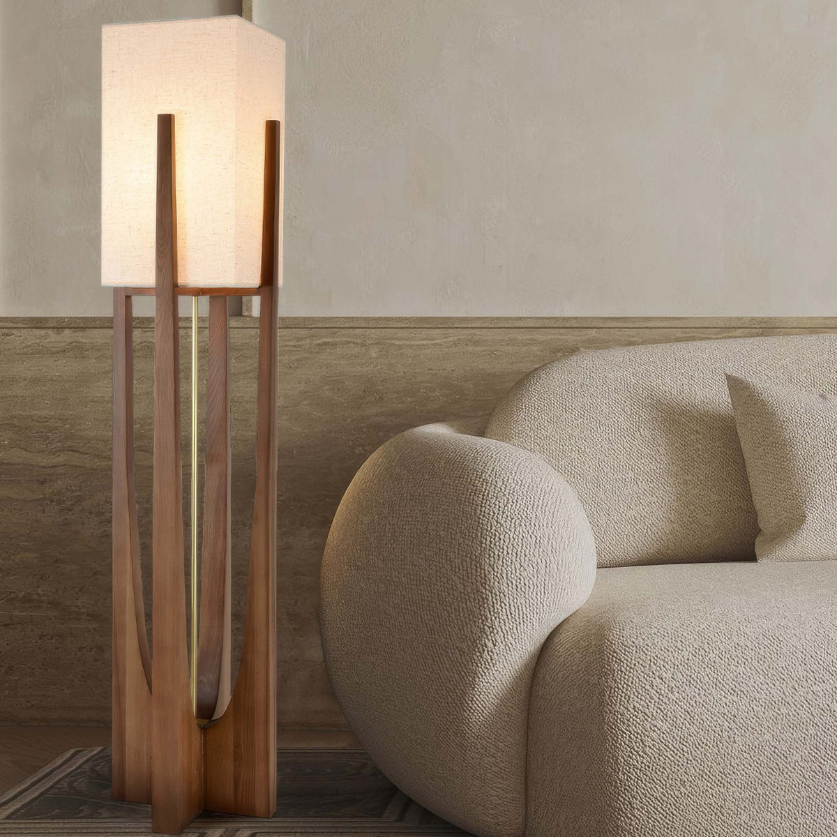 Lampe sur pied en noyer de style japonais élégant avec lumière LED