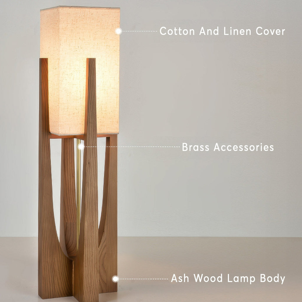 Lampe sur pied en noyer de style japonais élégant avec lumière LED