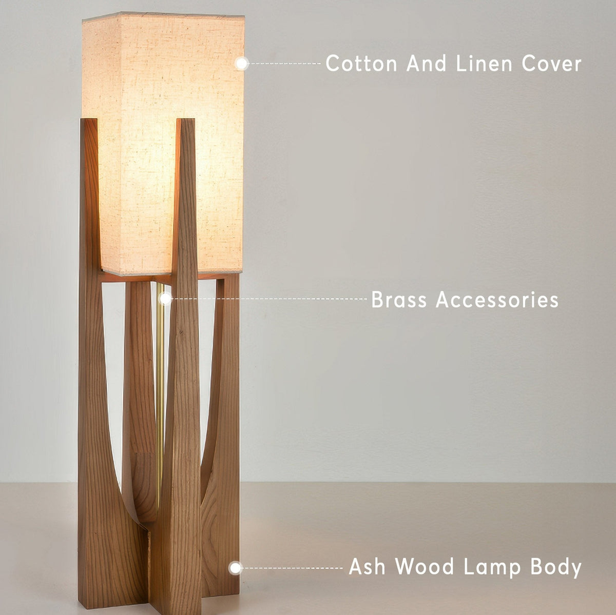 Lampe sur pied en noyer de style japonais élégant avec lumière LED