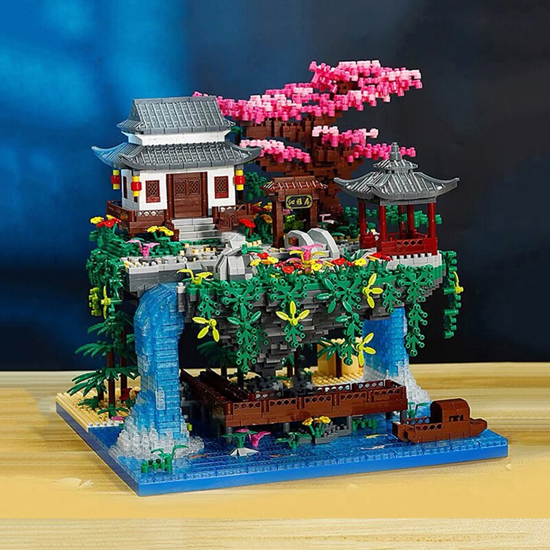 Skanto | Fossfall Maison Japonaise Sakura Île Flottante Nano Blocs de Construction | Stock Limité
