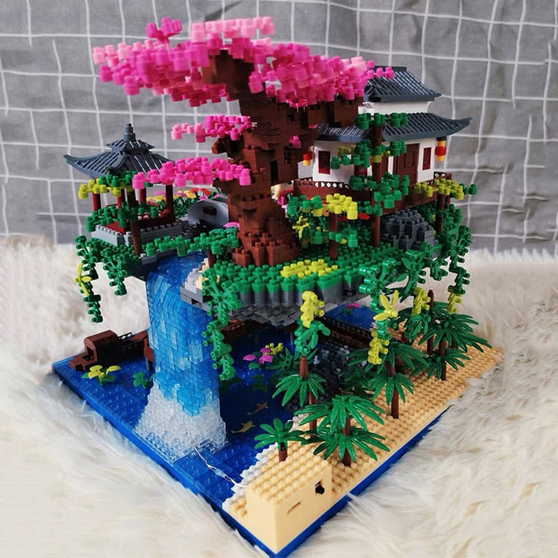 Skanto | Fossfall Maison Japonaise Sakura Île Flottante Nano Blocs de Construction | Stock Limité
