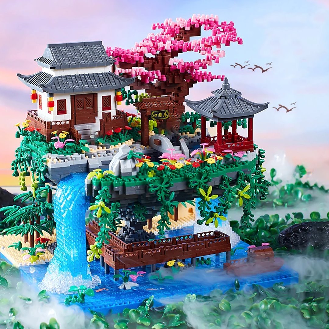 Skanto | Fossfall Maison Japonaise Sakura Île Flottante Nano Blocs de Construction | Stock Limité