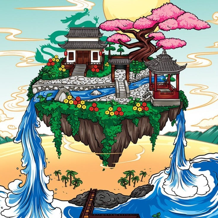 Skanto | Fossfall Maison Japonaise Sakura Île Flottante Nano Blocs de Construction | Stock Limité