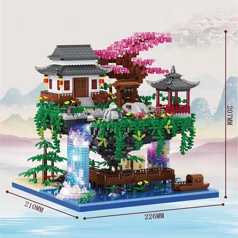 Skanto | Fossfall Maison Japonaise Sakura Île Flottante Nano Blocs de Construction | Stock Limité
