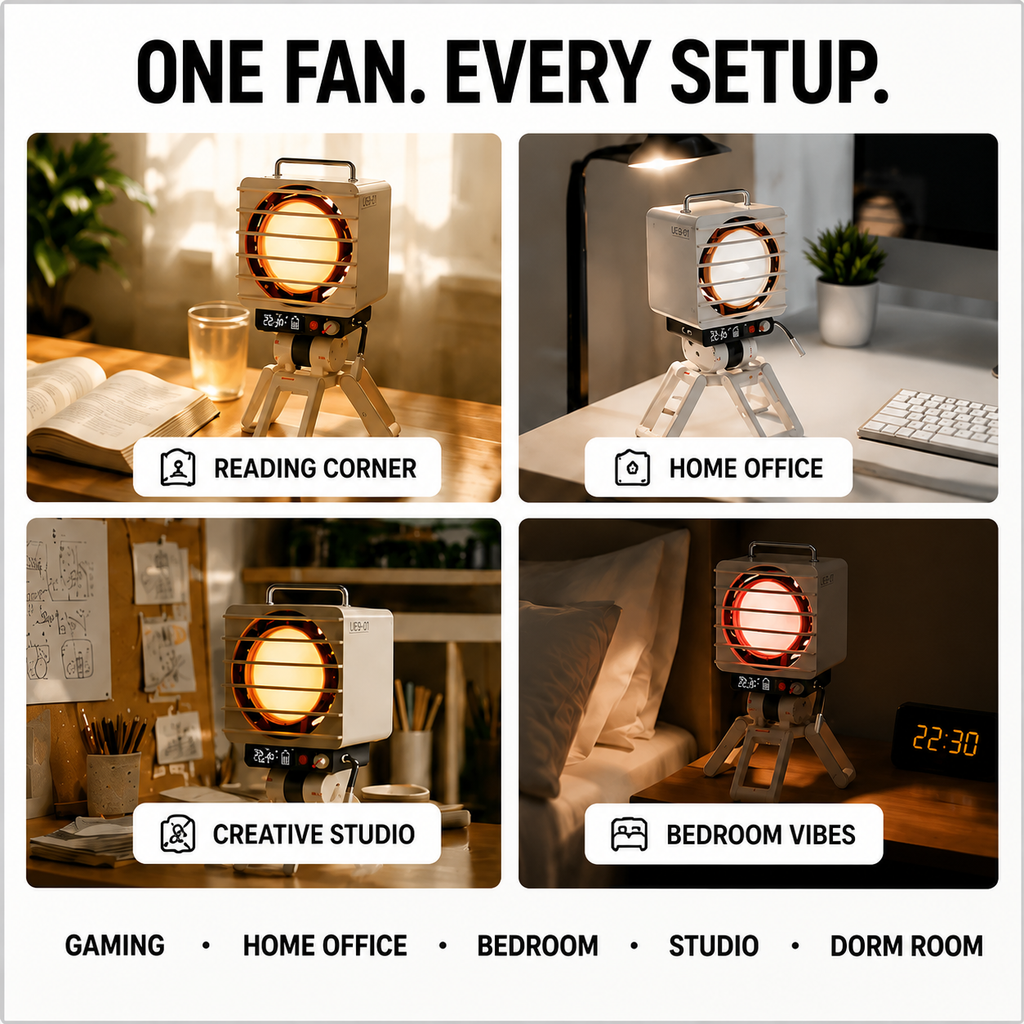 KOKOGOL AirPixel™ Ventilateur de table rétro RGB avec écran LED matriciel et batterie de 5000 mAh