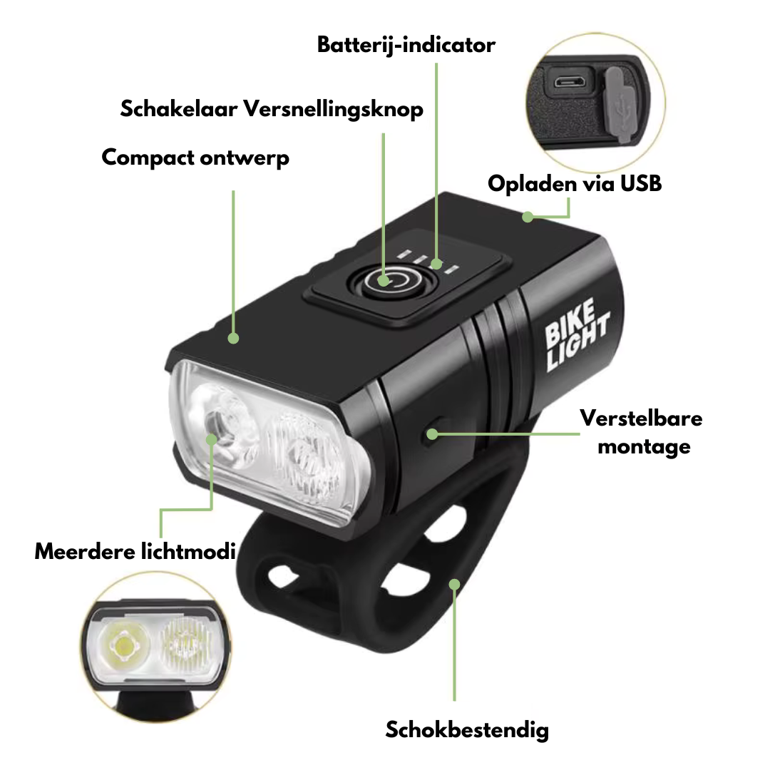 Éclairage de vélo LED - 1000 & 500 Lumens | Rechargeable par USB