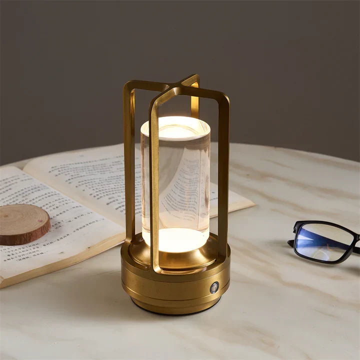Lampe cylindrique en métal sans fil avec cristal