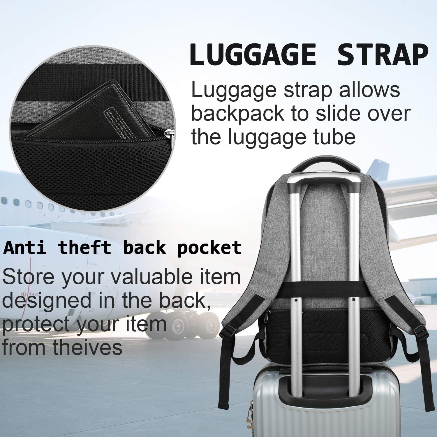Sac à dos mince anti-vol pour ordinateur portable avec port de charge USB