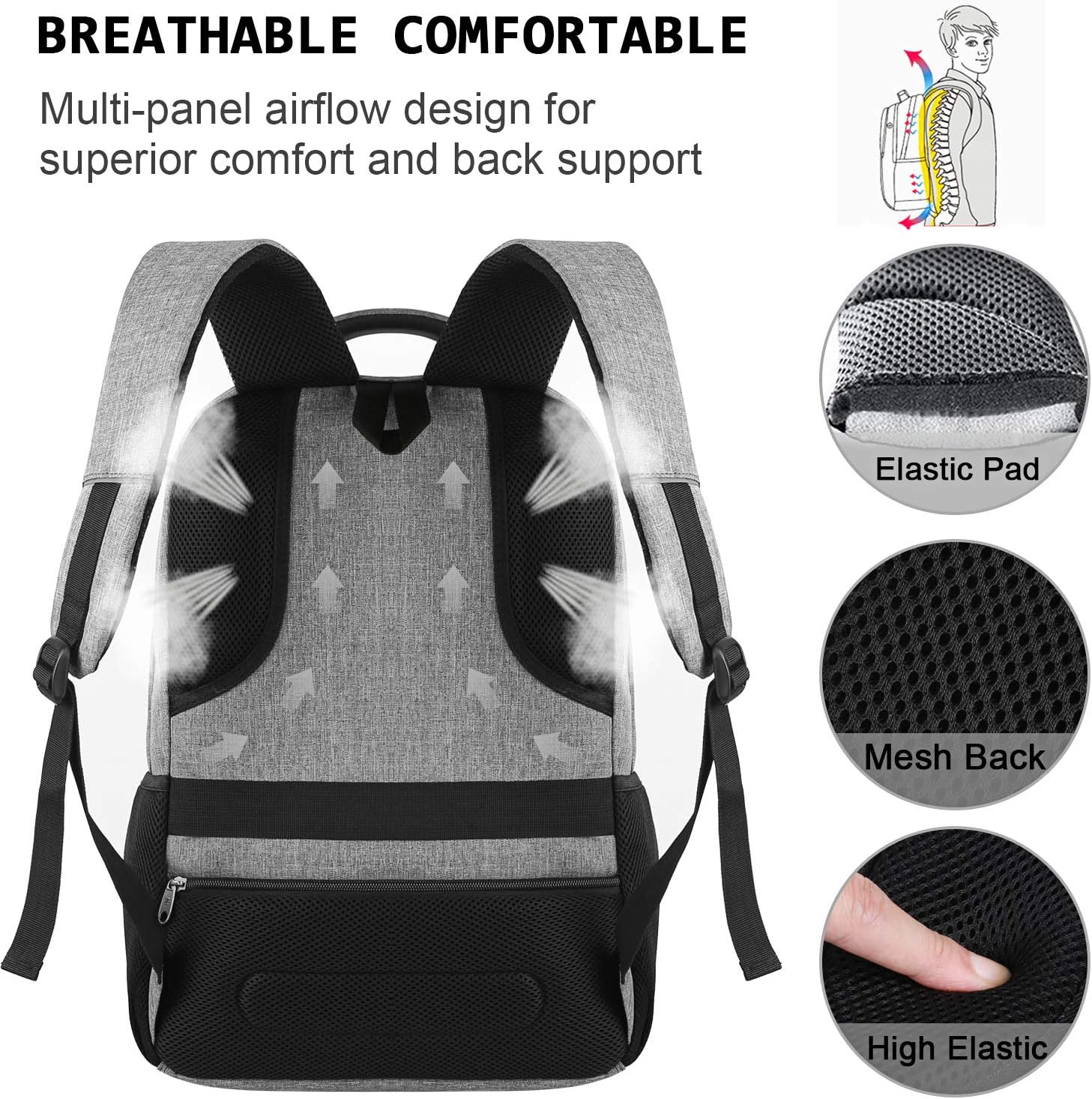 Sac à dos mince anti-vol pour ordinateur portable avec port de charge USB