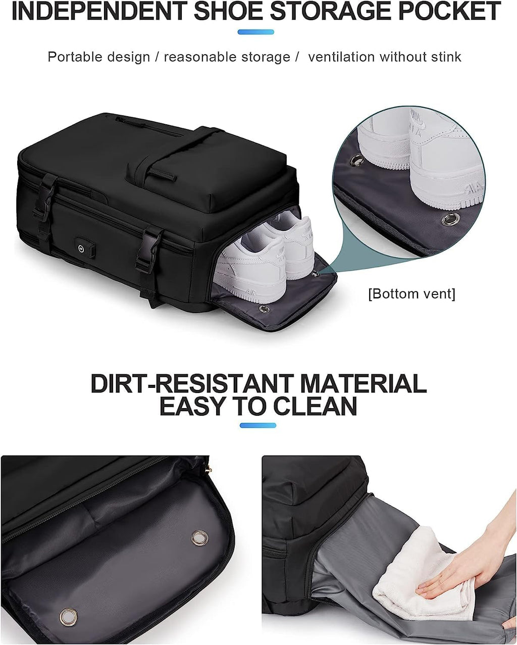 Sac à dos de voyage étanche avec compartiment à chaussures et port USB – Convient pour ordinateur portable de 14 pouces