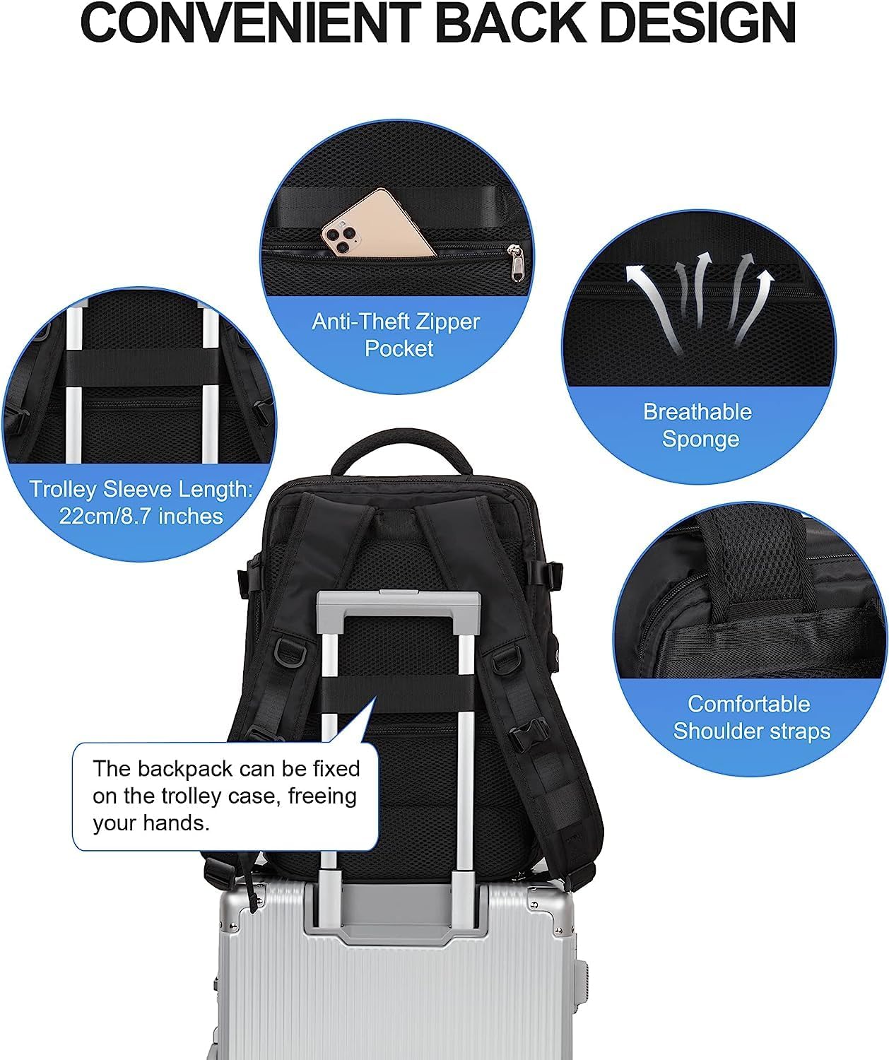 Sac à dos de voyage étanche avec compartiment à chaussures et port USB – Convient pour ordinateur portable de 14 pouces