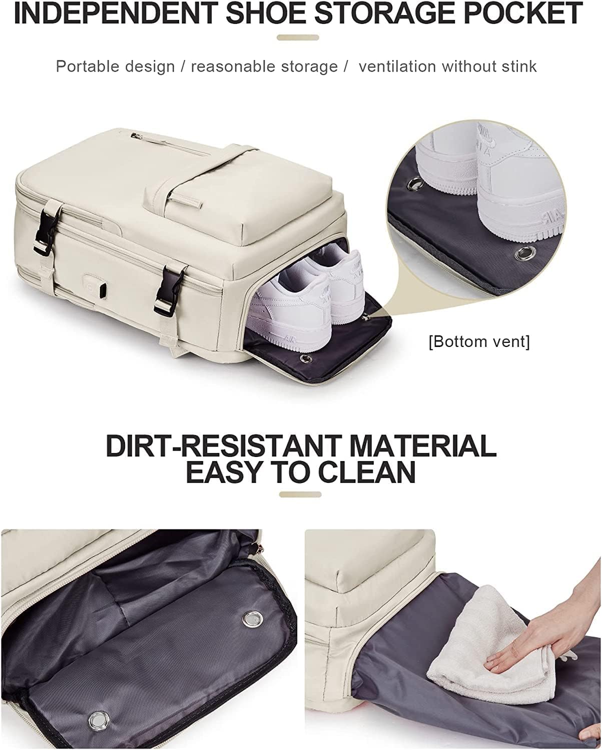 Sac à dos de voyage étanche avec compartiment à chaussures et port USB – Convient pour ordinateur portable de 14 pouces
