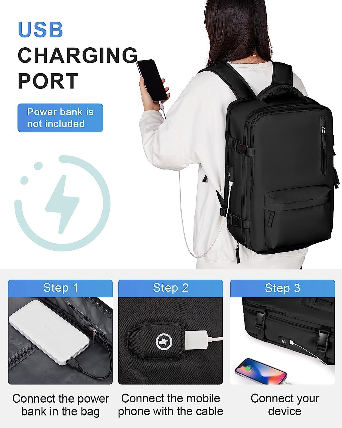 Sac à dos de voyage étanche avec compartiment à chaussures et port USB – Convient pour ordinateur portable de 14 pouces