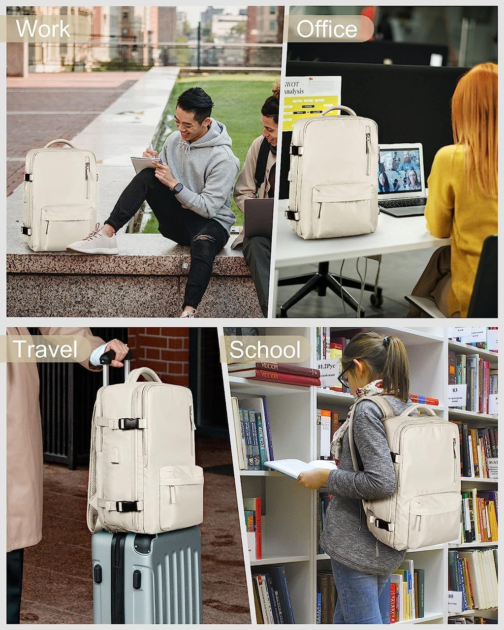 Sac à dos de voyage étanche avec compartiment à chaussures et port USB – Convient pour ordinateur portable de 14 pouces