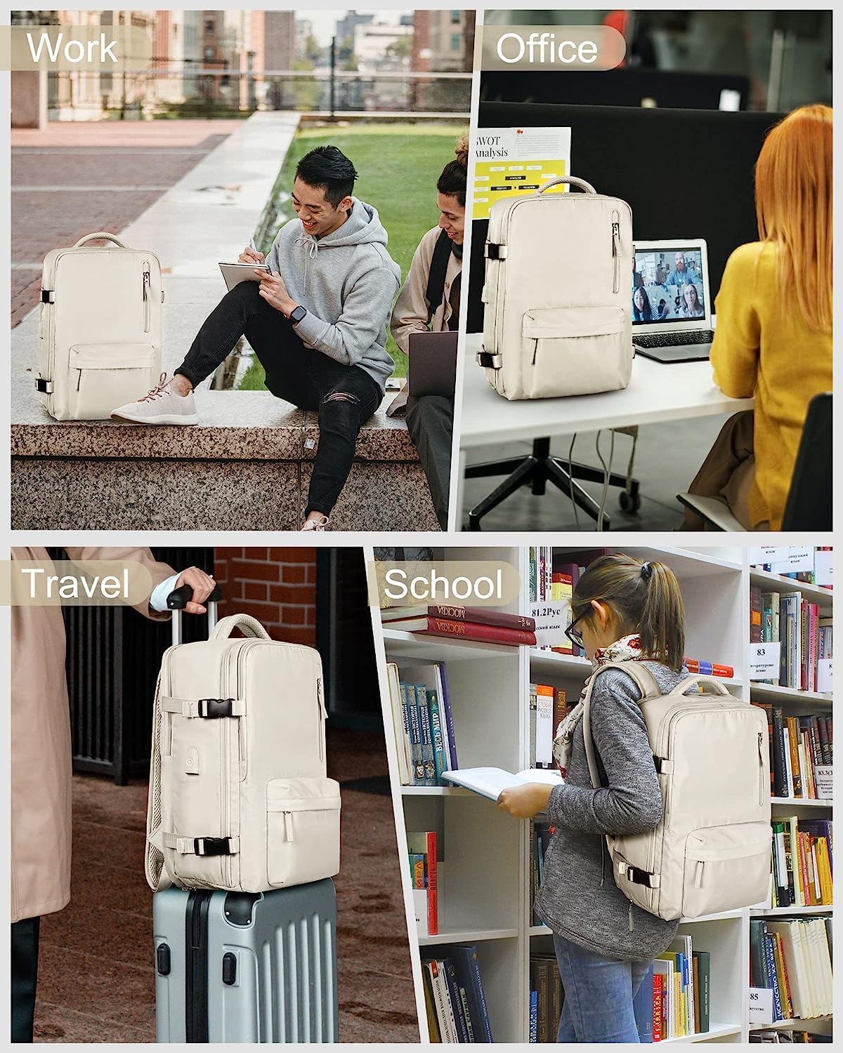 Sac à dos de voyage étanche avec compartiment à chaussures et port USB – Convient pour ordinateur portable de 14 pouces